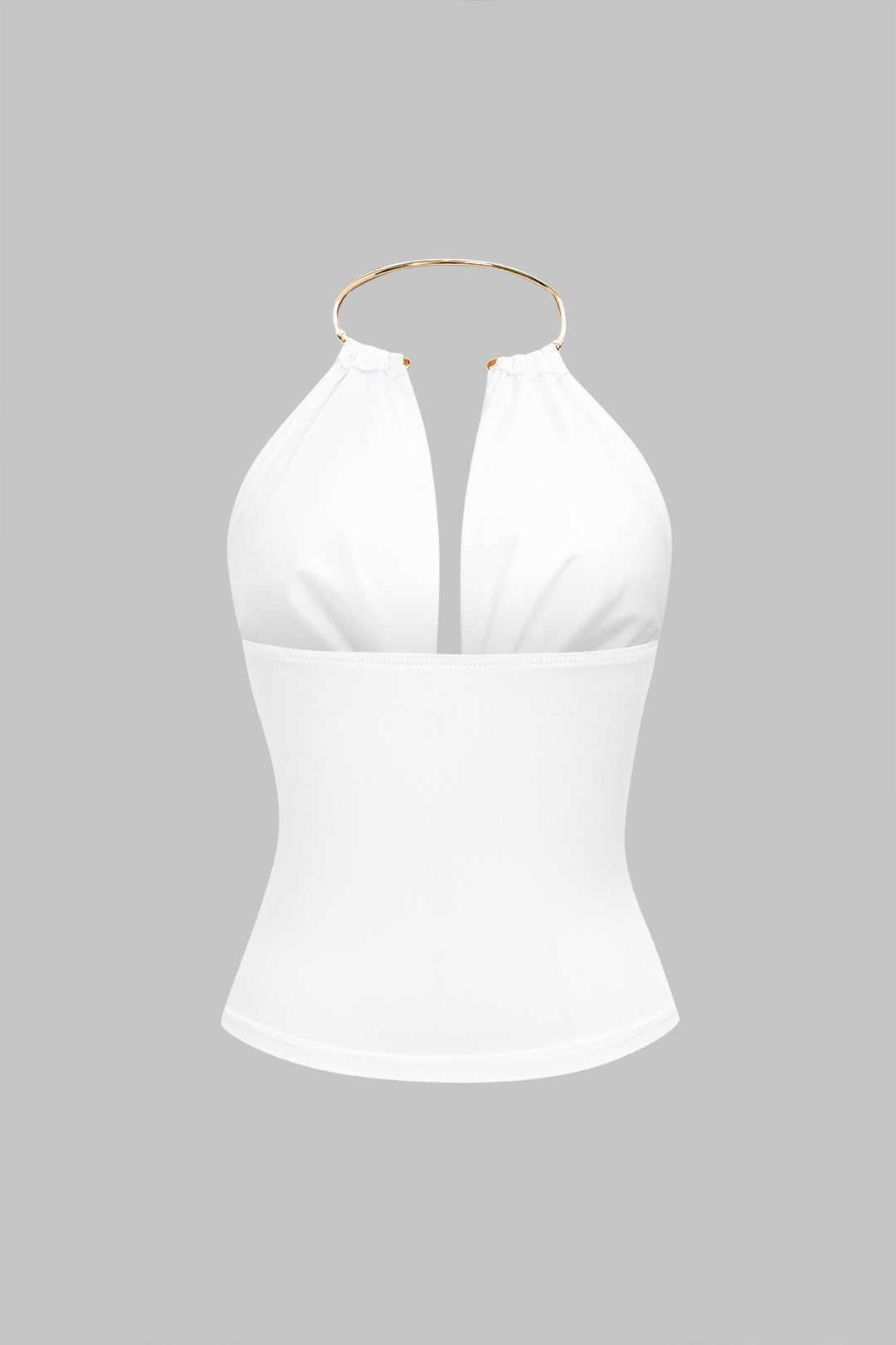 Draped Cowl Halter Neck Metallic Backless Tank Top
