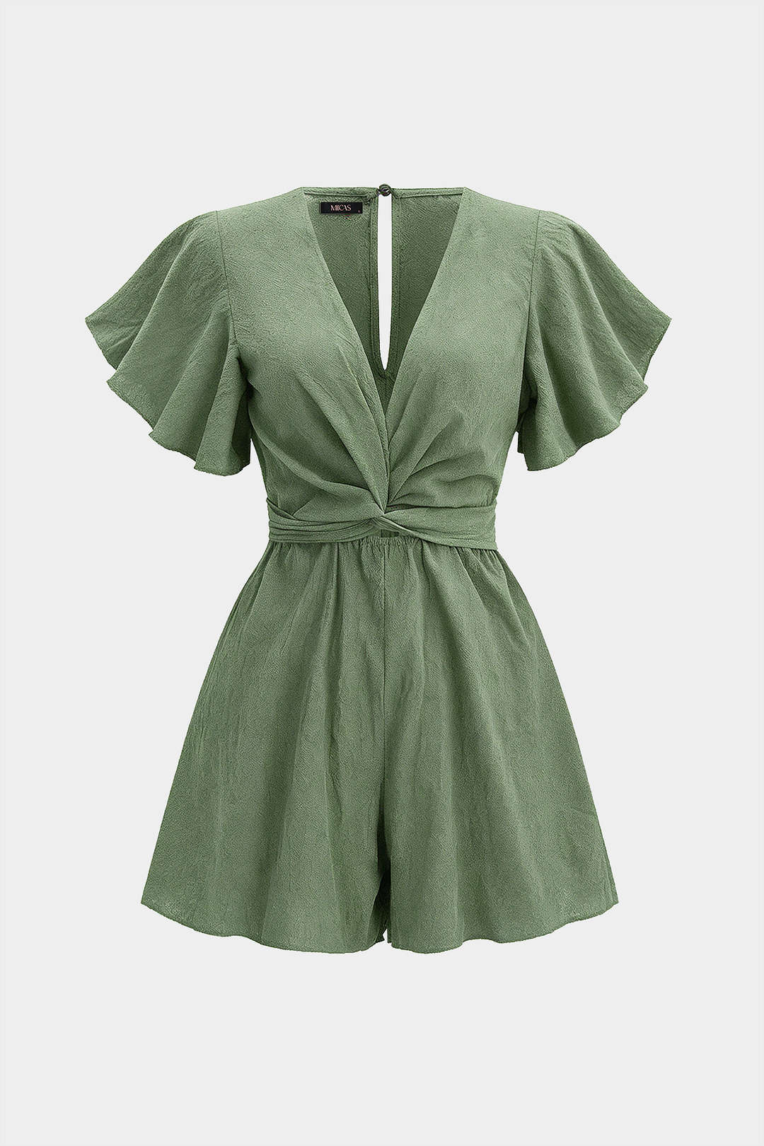 V-Neck Ruched Tie-Up Short Sleeve Romper