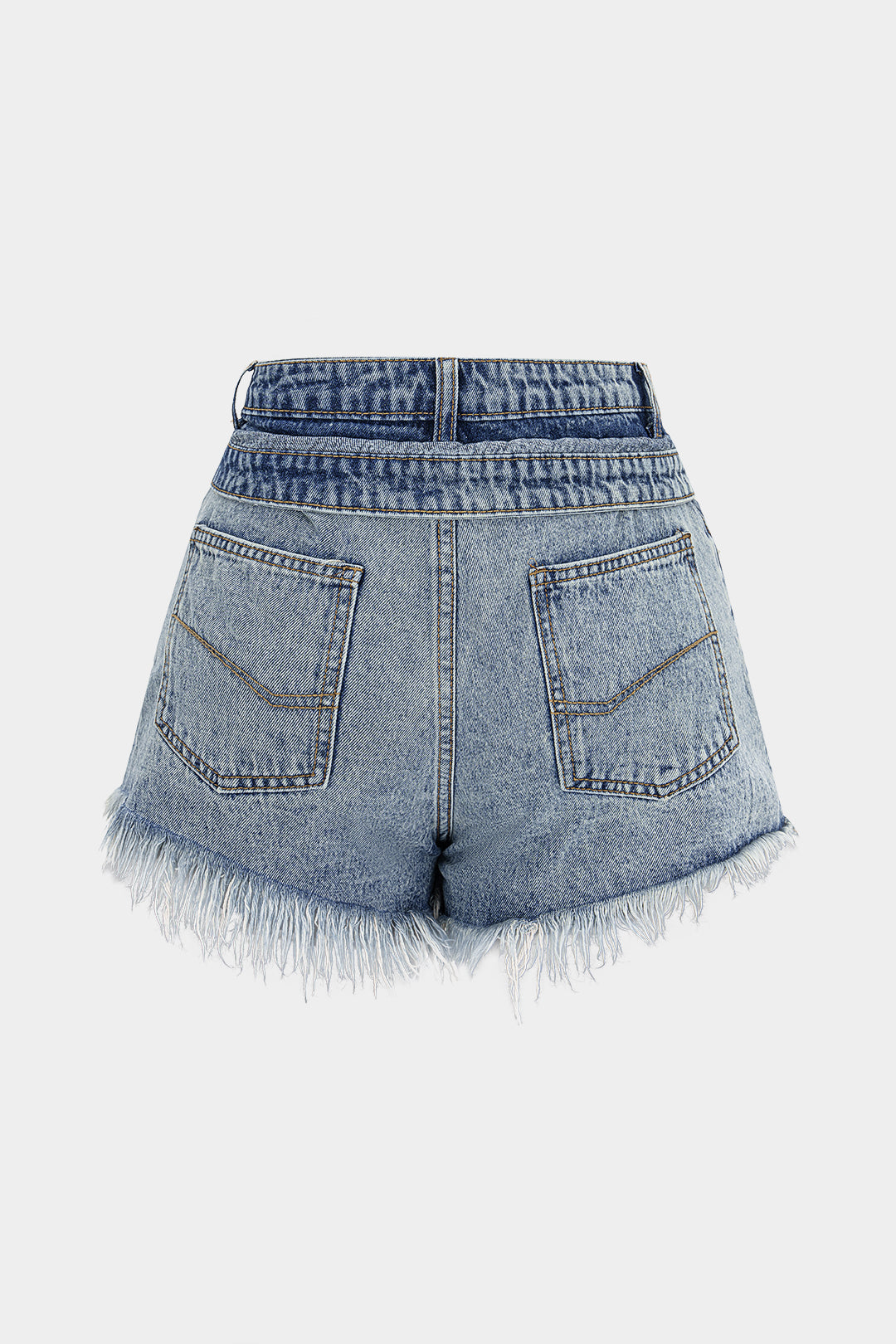 Denim Frayed Pocket Shorts