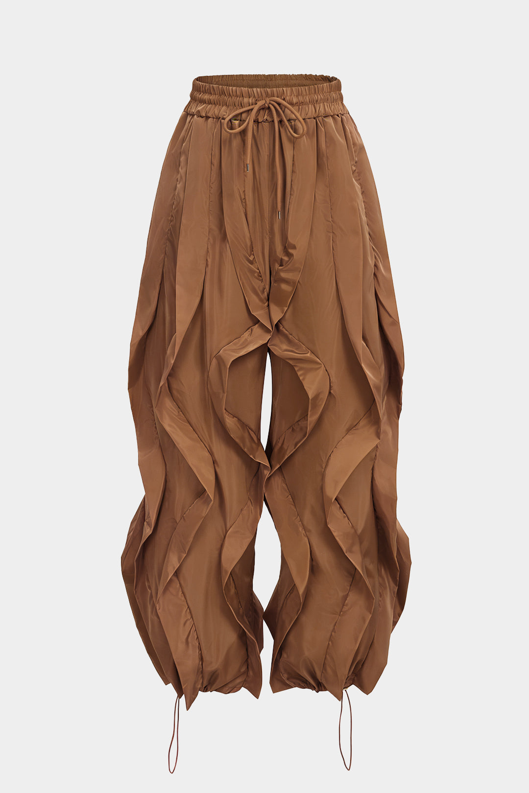 Drawstring Ruffle Detail Wide Leg Pants