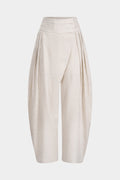 Linen Pleated Asymmetrical High Waist Pants