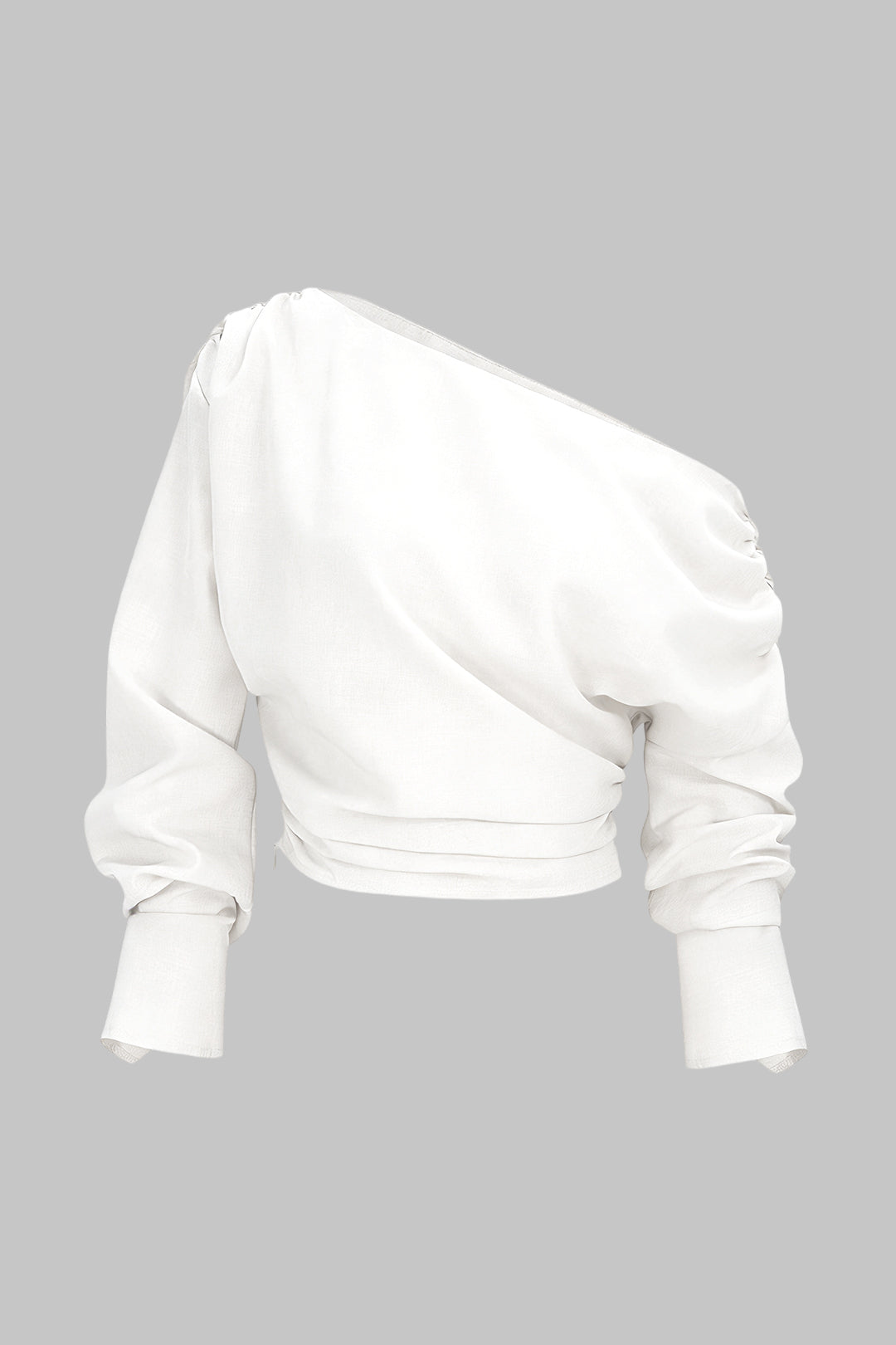 One Shoulder Ruched Long-Sleeve Shirt