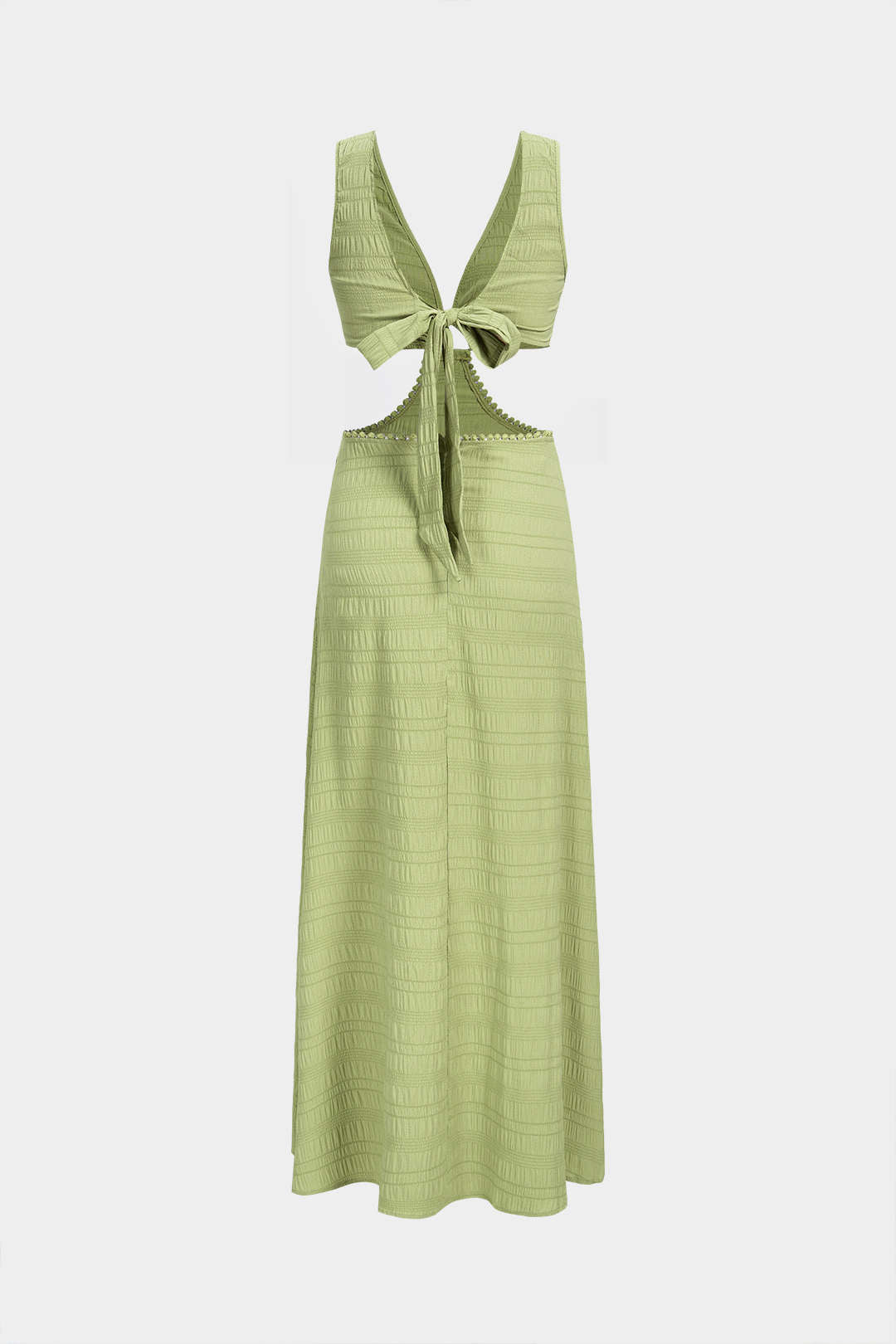 V-Neck Cut Out Tie Back Backless Sleeveless Maxi Dress