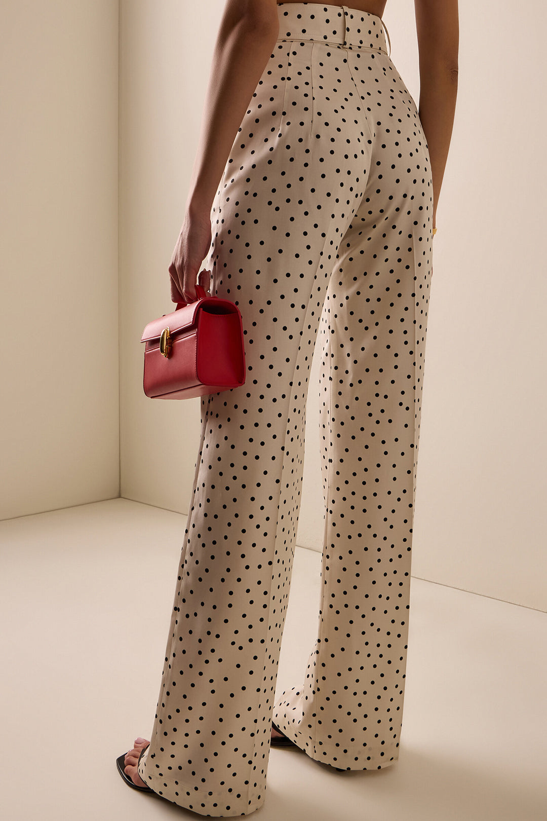 Polka Dots Print Belted Wide Leg Pants