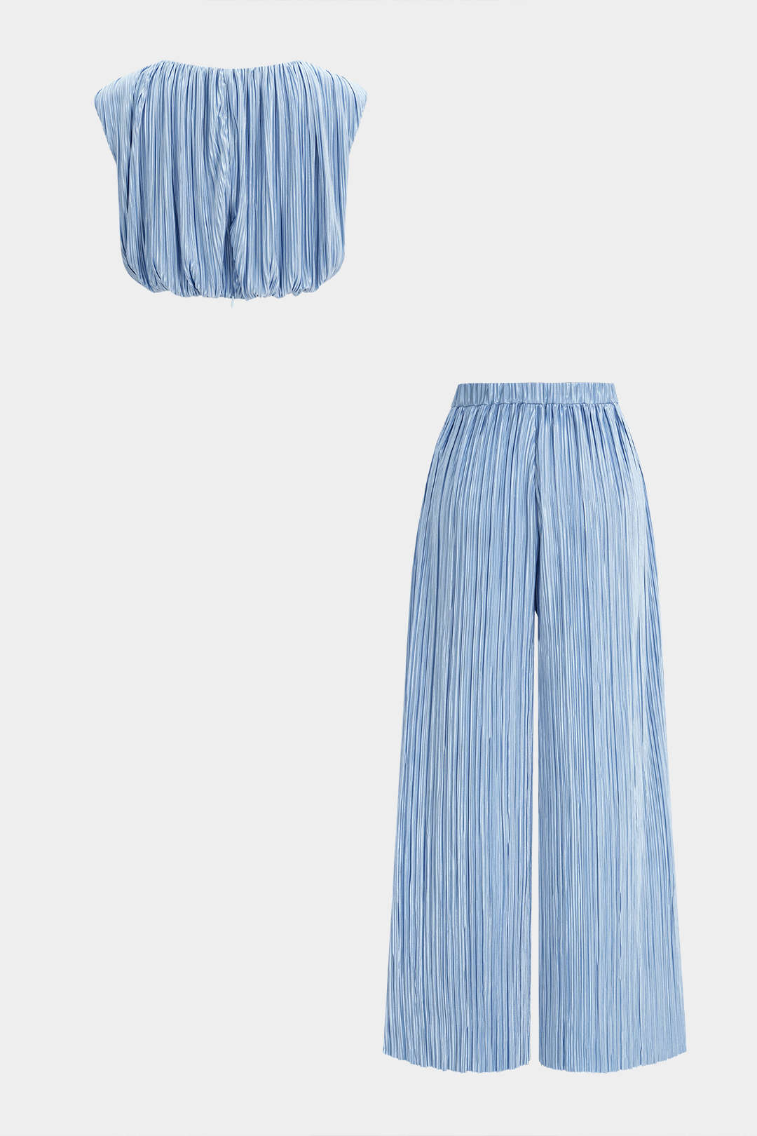 Ruched Sleeveless Cropped Top And Drawstring Tie-Up Wide Leg Pants Set