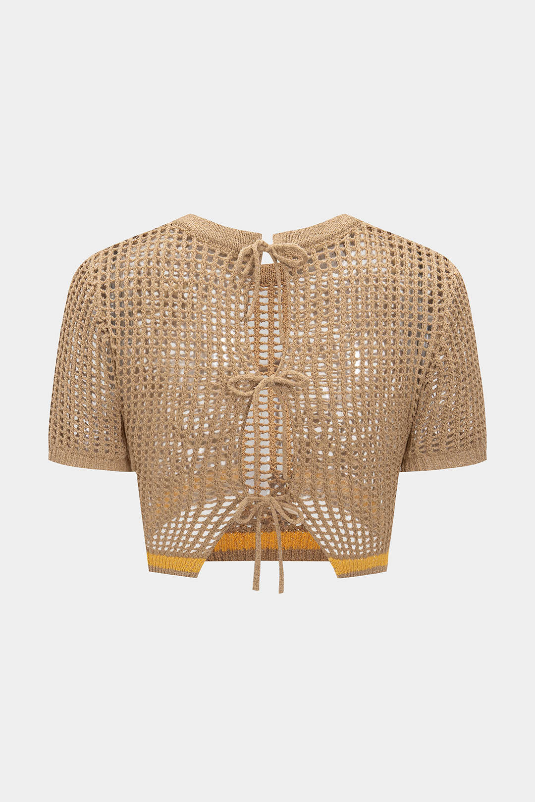 Knit 3D Embroidery Print Contrast Tie Back Short-Sleeve Top