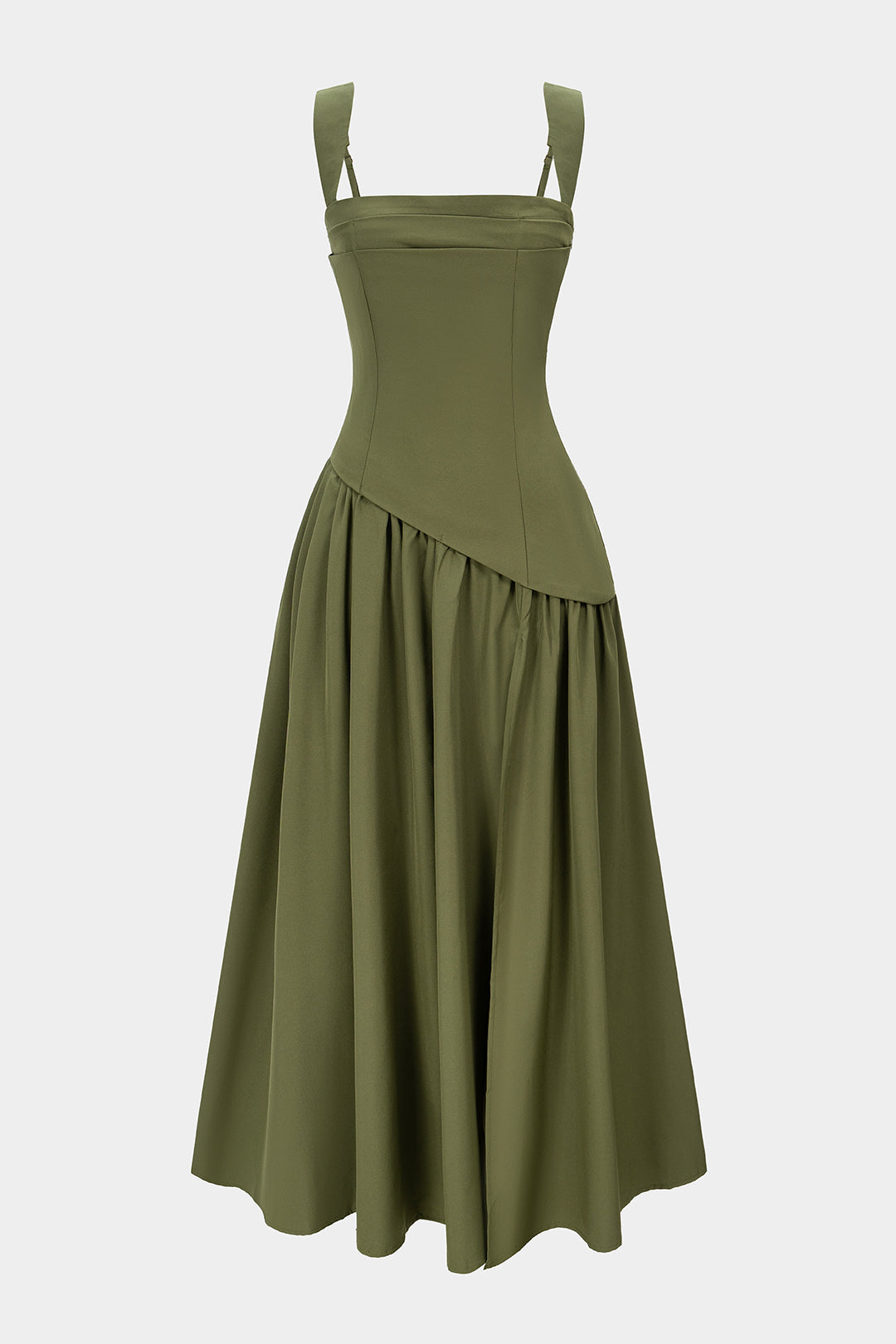 Asymmetrical Ruched Sleeveless Midi Dress With Scarf