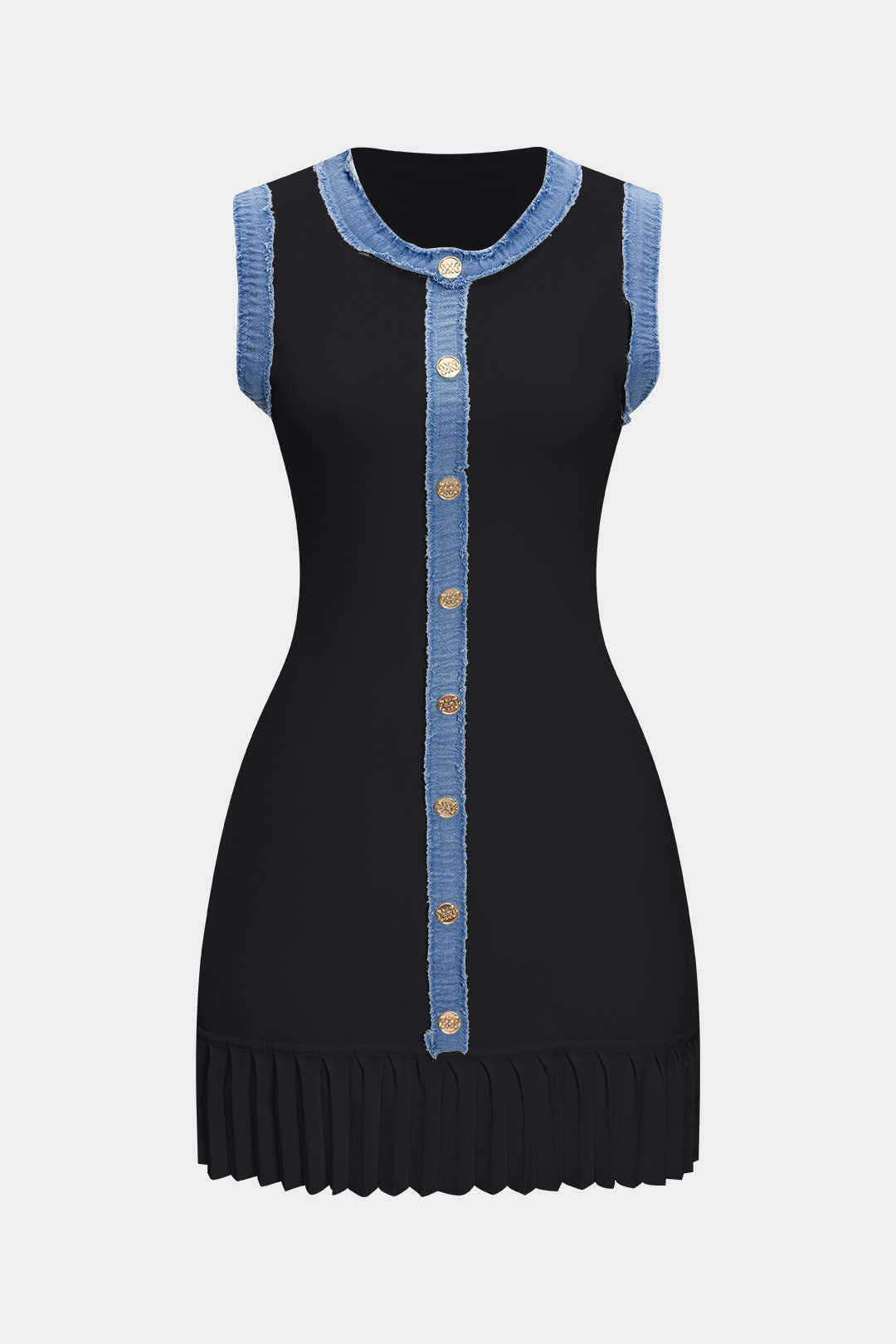 Knit Metallic Button Patchwork Sleeveless Sweater Dress