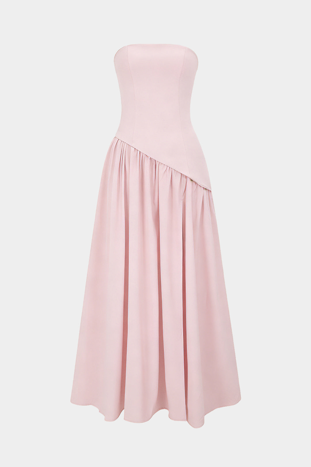 Asymmetrical Ruched Strapless Sleeveless Maxi Dress