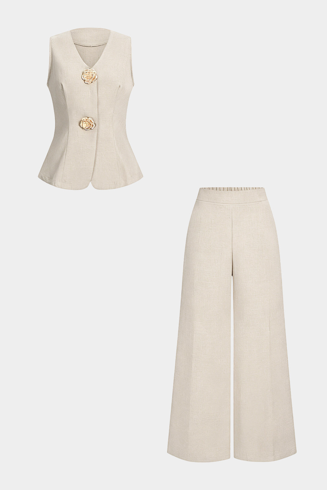 V-Neck Metallic Vest And Straight Leg Pants Set