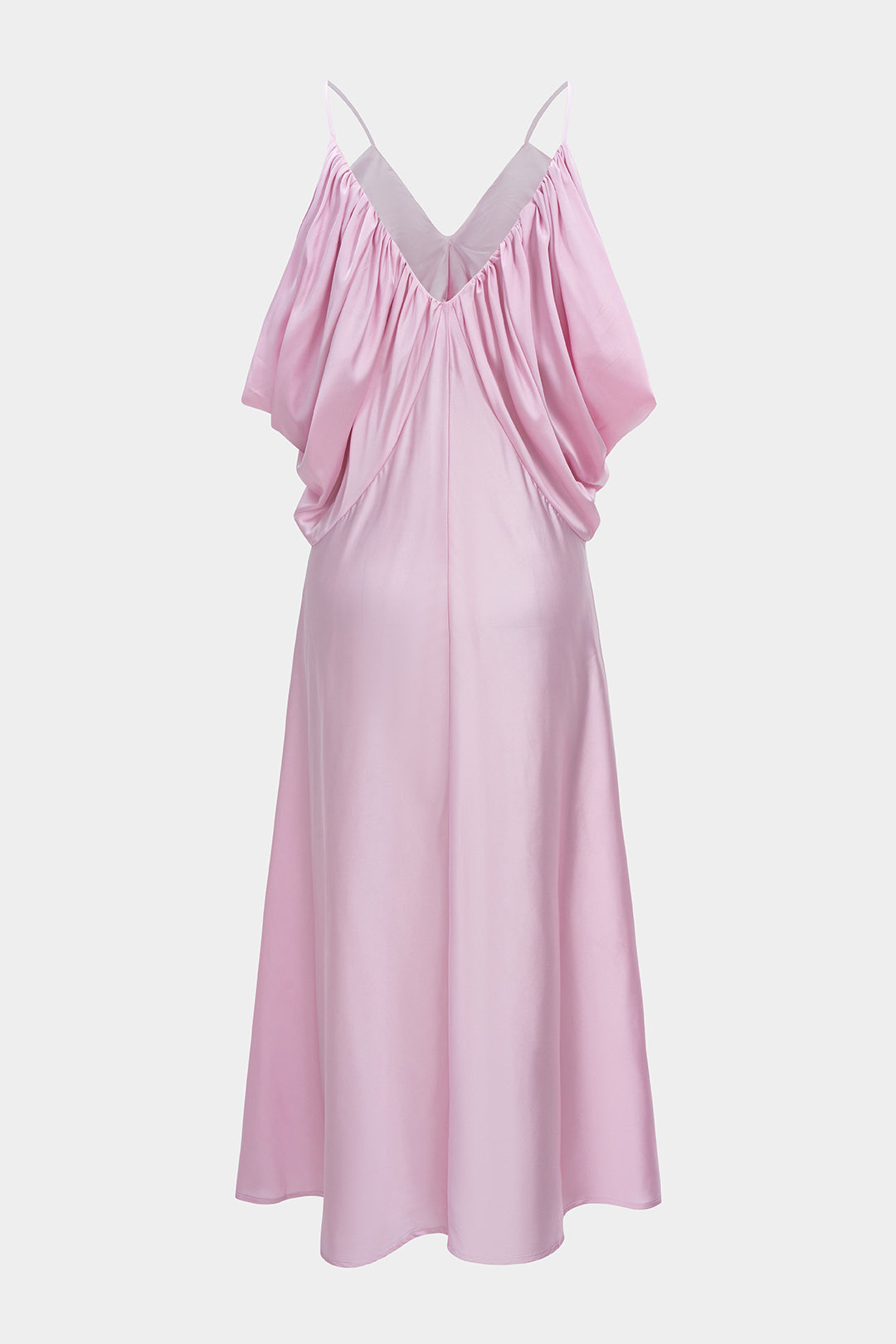 Satin V-Neck Ruched Sleeveless Midi Dress