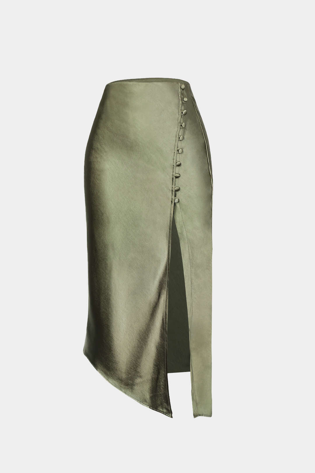 Asymmetric Hem Split Button Decor Skirt