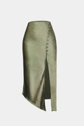 Asymmetric Hem Split Button Decor Skirt