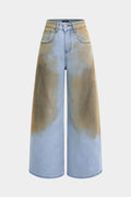 Denim Contrast Pocket Wide Leg Jeans