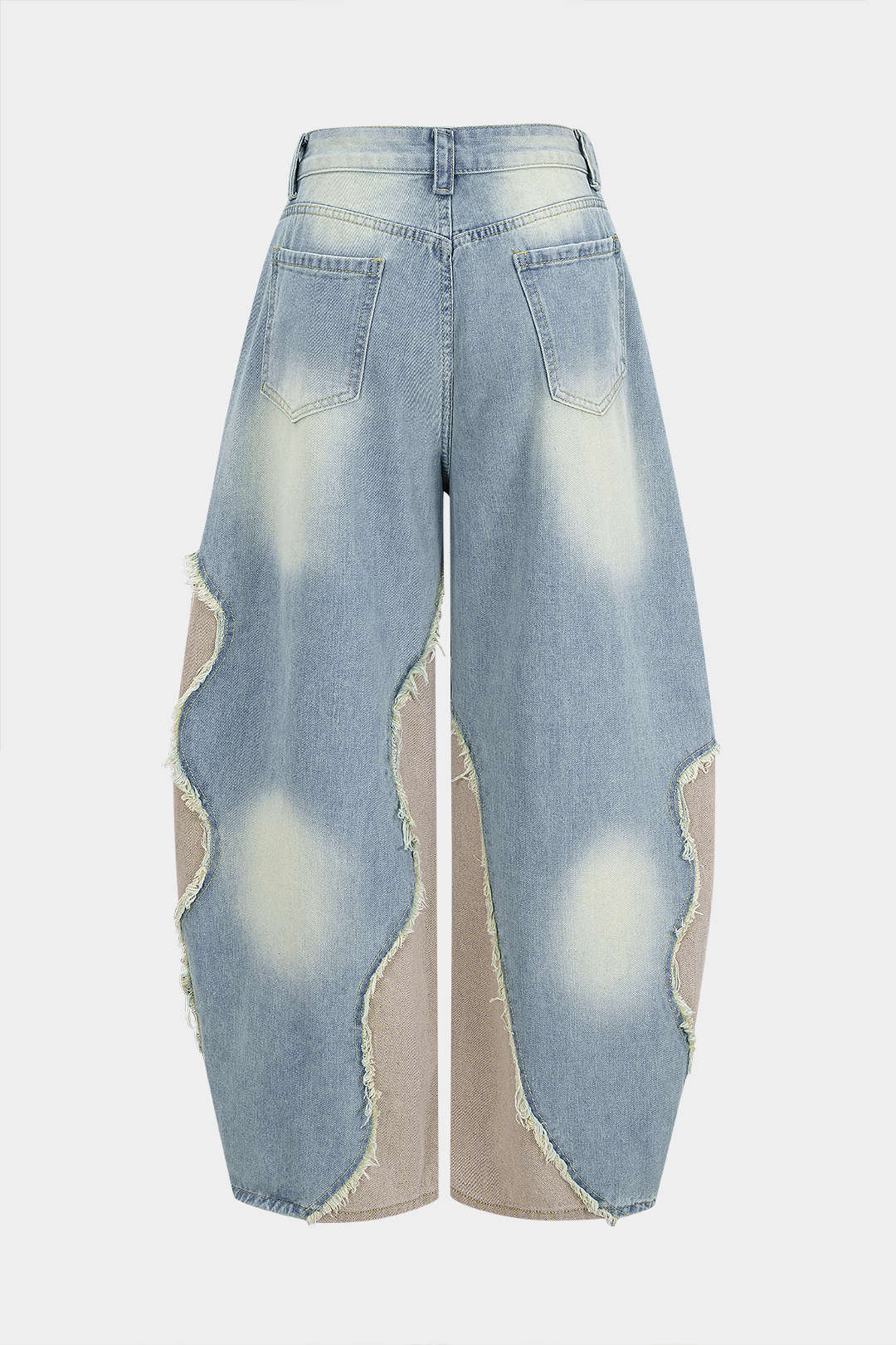 Denim Patchwork Frayed Rivets Straight-Leg Jeans