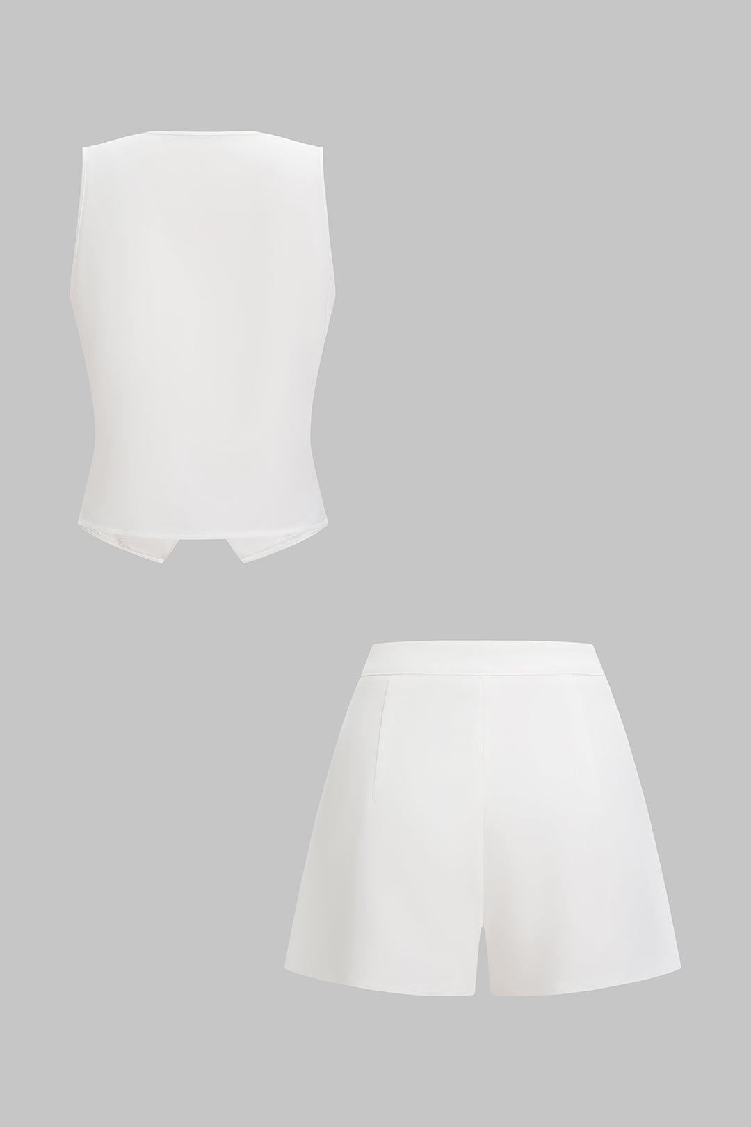 V-Neck Metallic Button Vest And Wide Leg Shorts Set