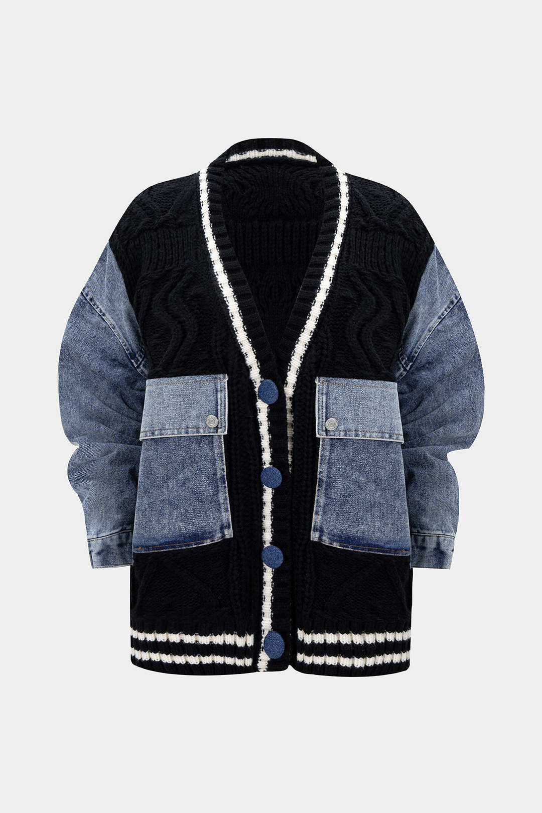 Denim Patchwork Knit Outerwear