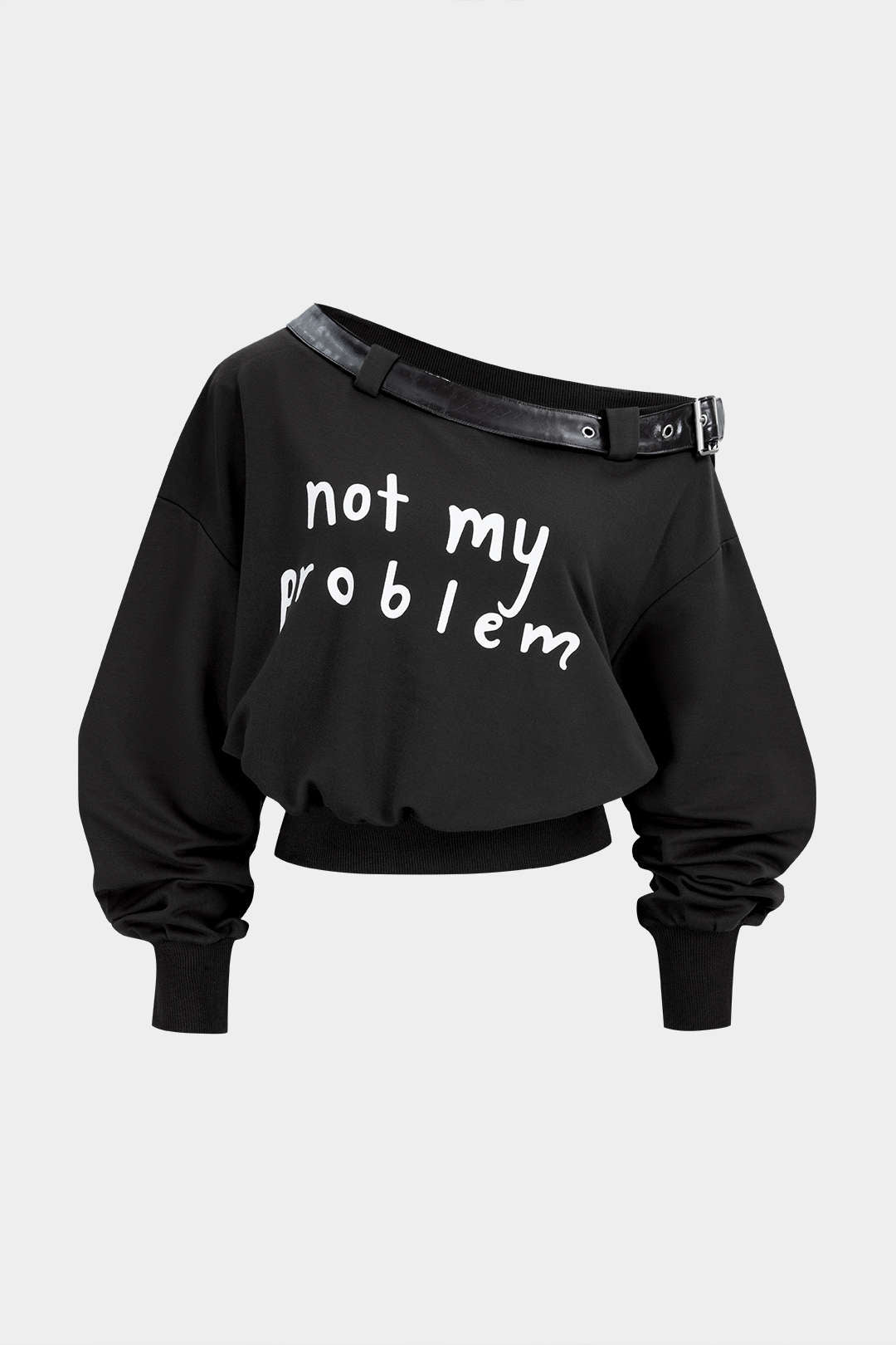 Letter Print One Shoulder Belt Sweatshirt
