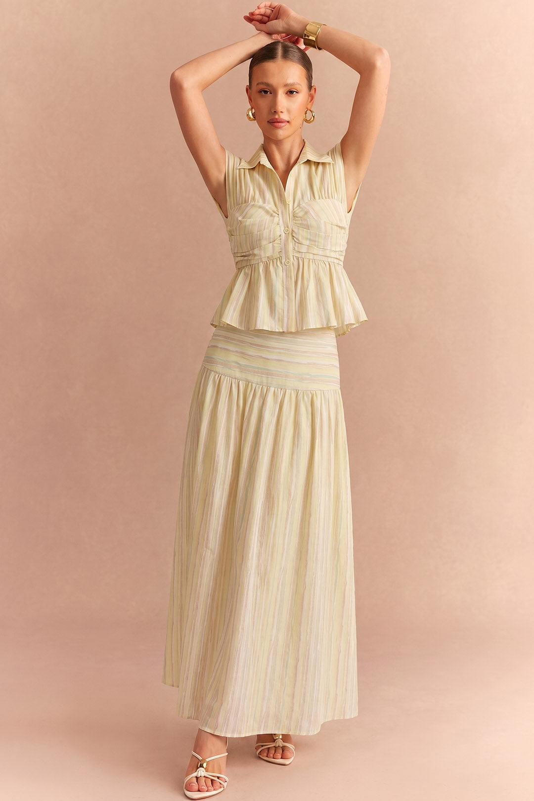Stripes Print Ruched High Waist Skirt