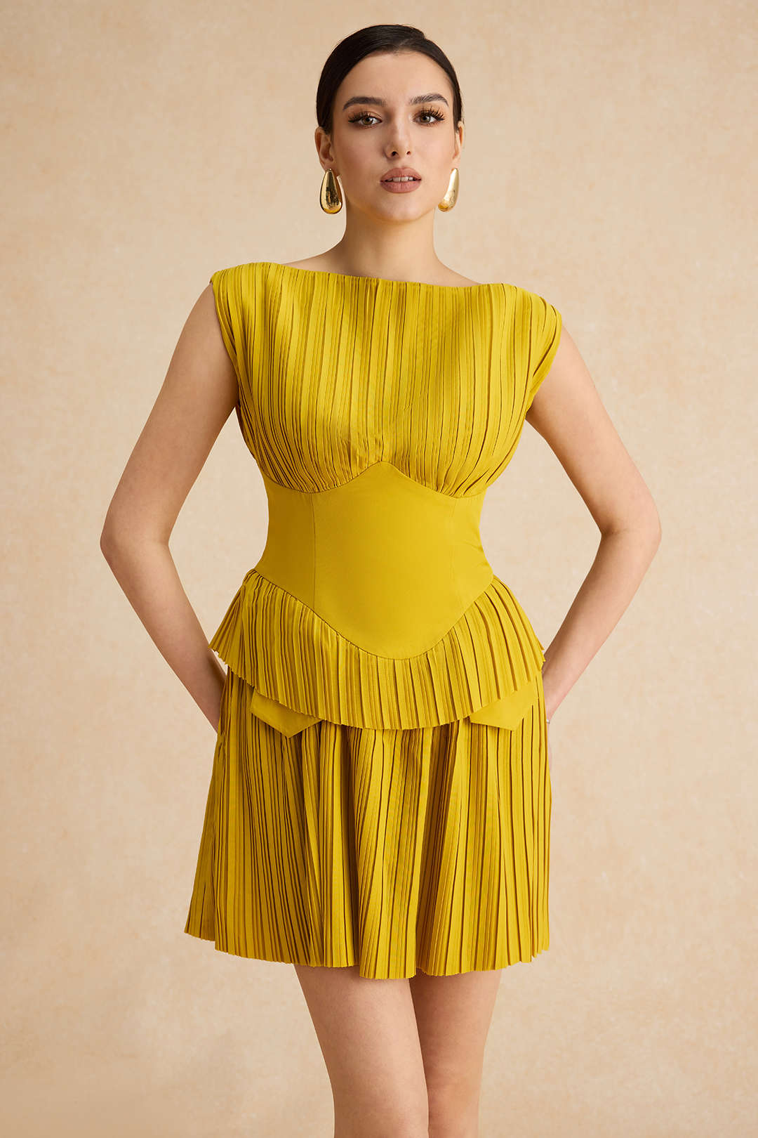 Pleated Patchwork Corset Sleeveless Mini Dress