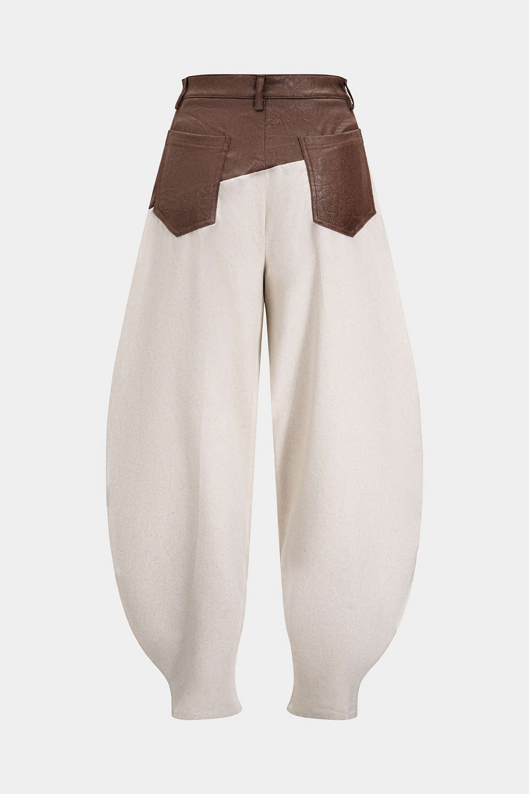 Faux Leather Ruched Patchwork Barrel Trousers