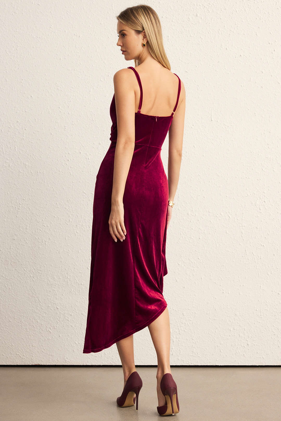 Velvet Ruched Sleeveless Slip Midi Dress