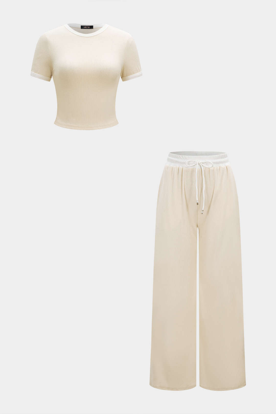 Contrast Round Neck Short Sleeve T-Shirt And Tie-Up Pants Set
