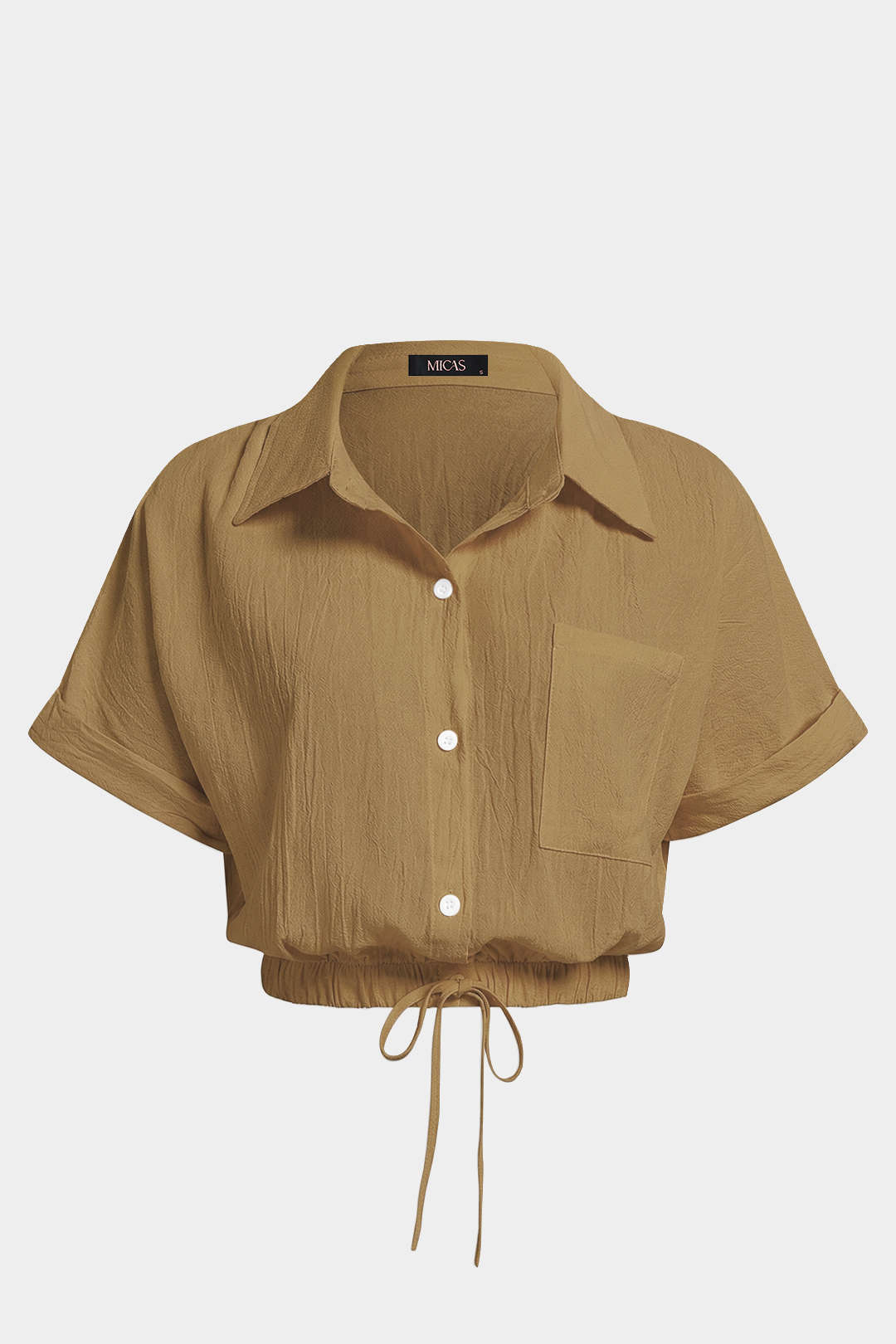 Lapel Drawstring Short-Sleeve Shirt