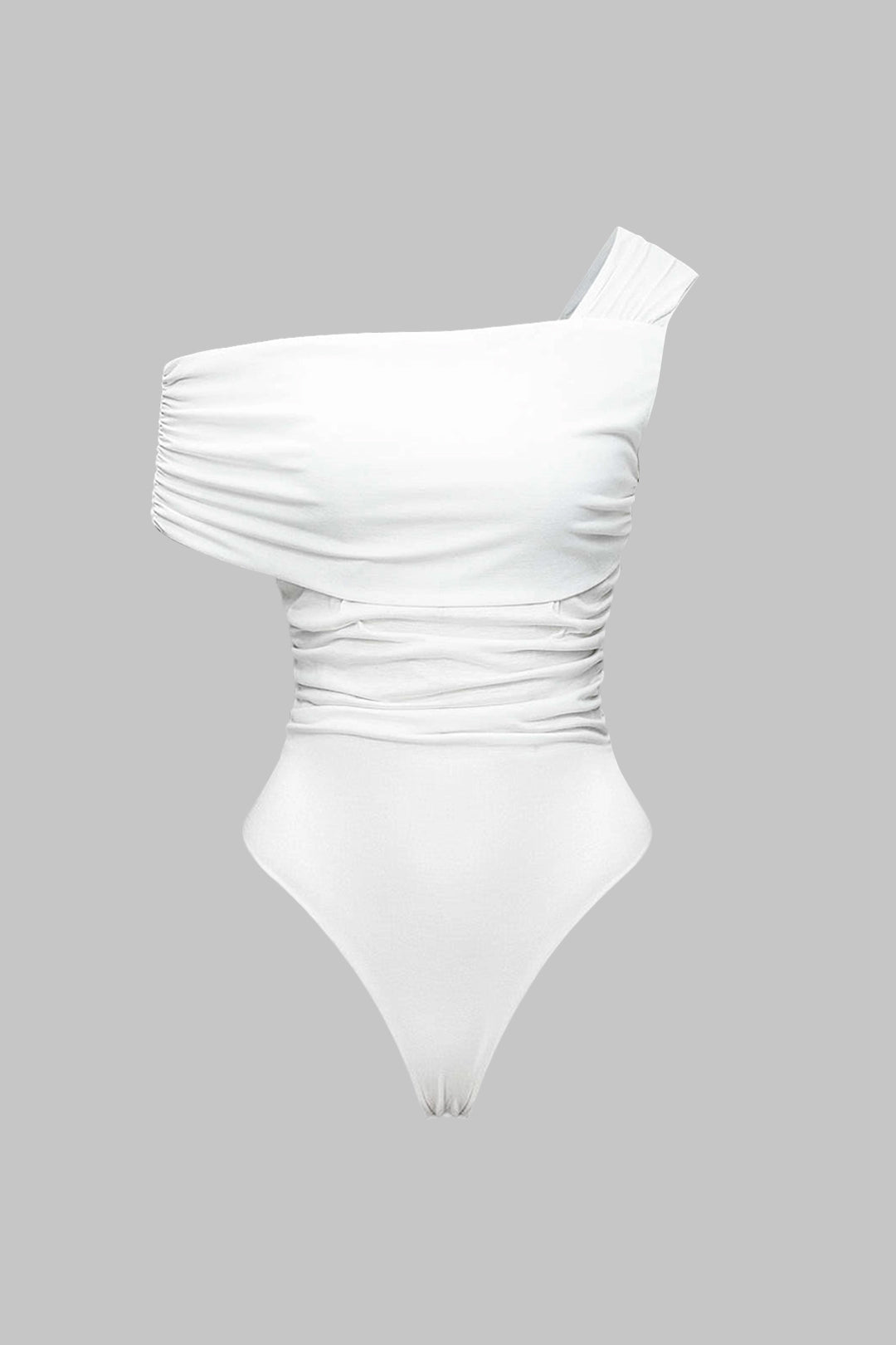 One Shoulder Asymmetrical Ruched Sleeveless Bodysuit