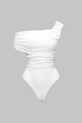 One Shoulder Asymmetrical Ruched Sleeveless Bodysuit