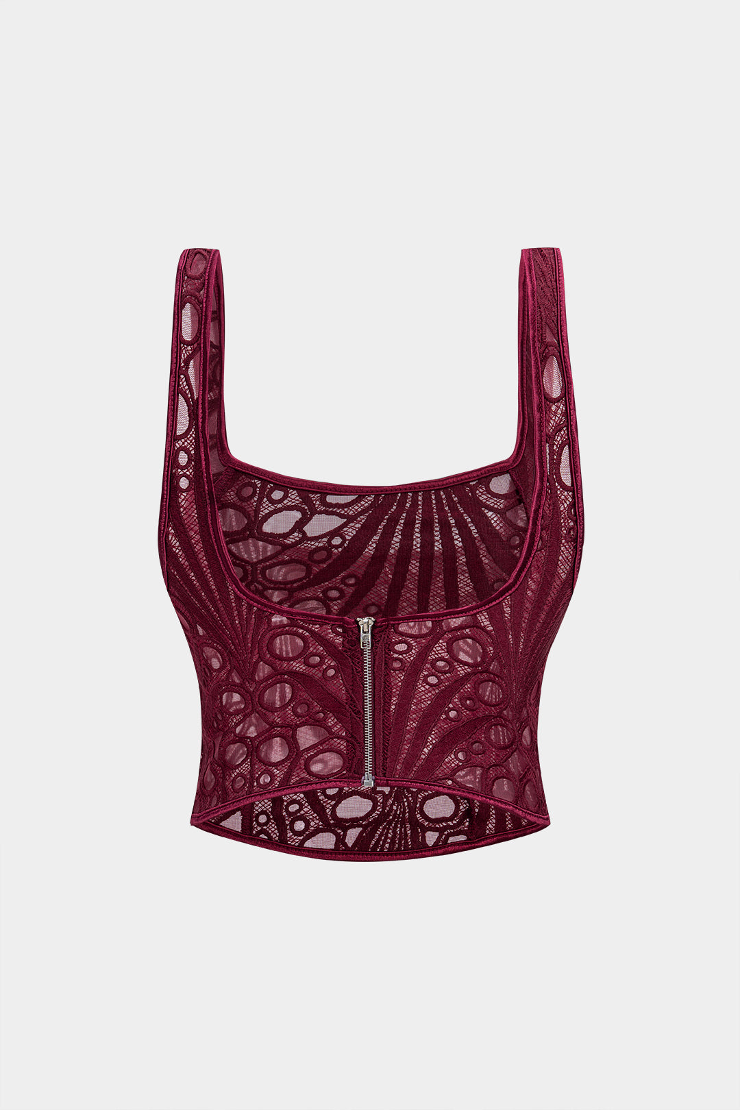 Embroidery Zipper Cut Out Square Neck Cami Top