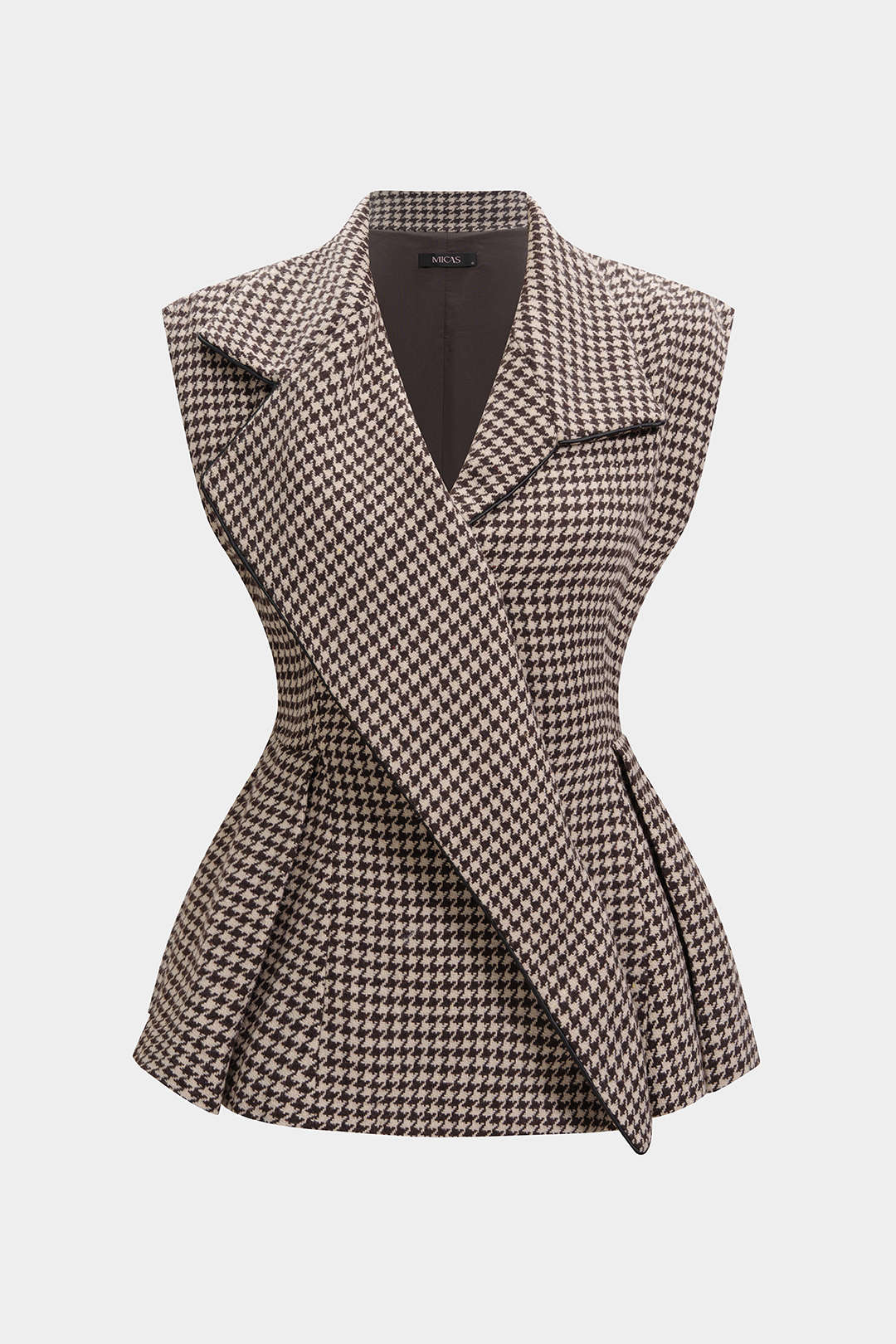 Houndstooth Print Tweed Notched Lapel Vest
