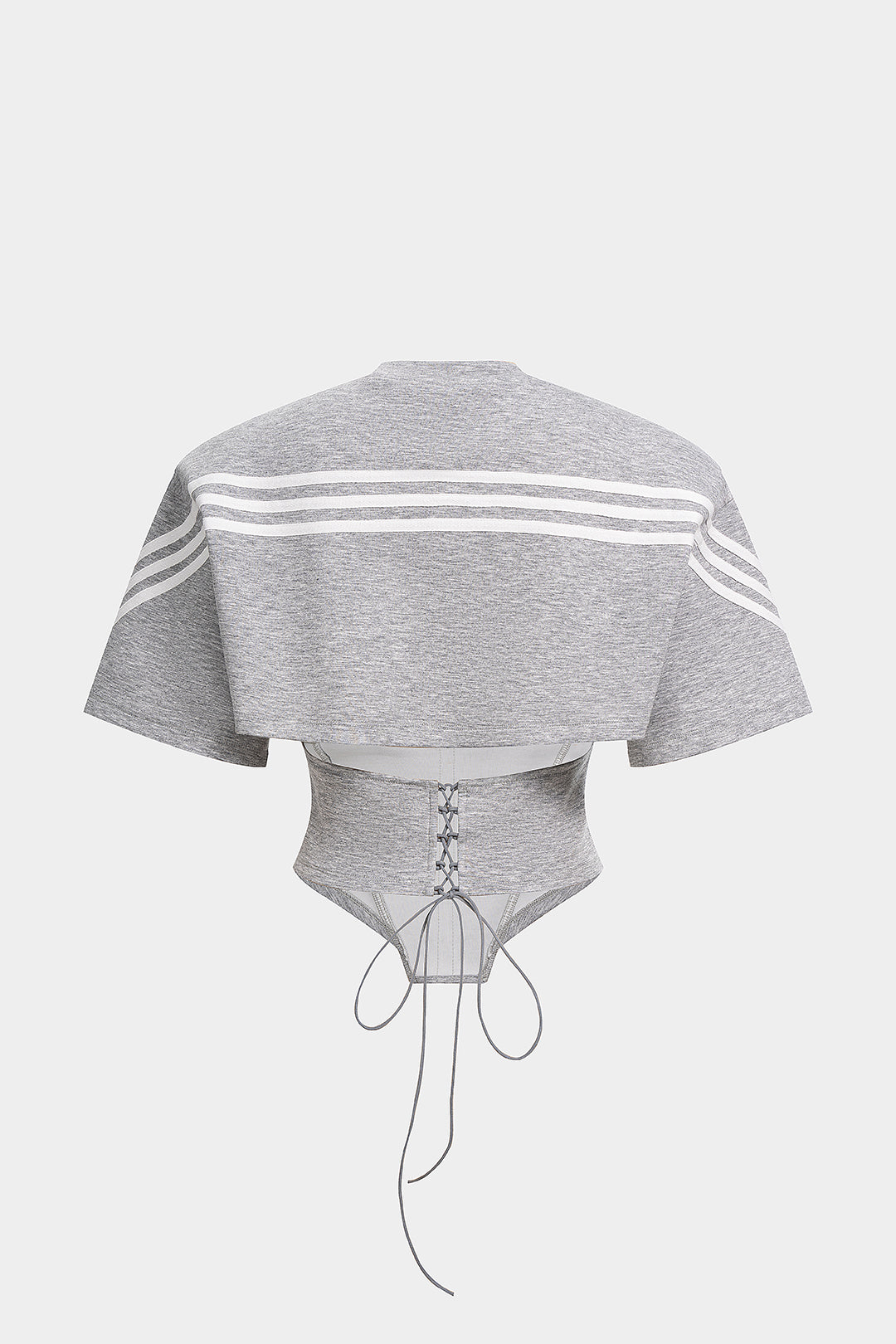 Striped Round Neck Tie Back Cut Out Short Sleeve T-shirt