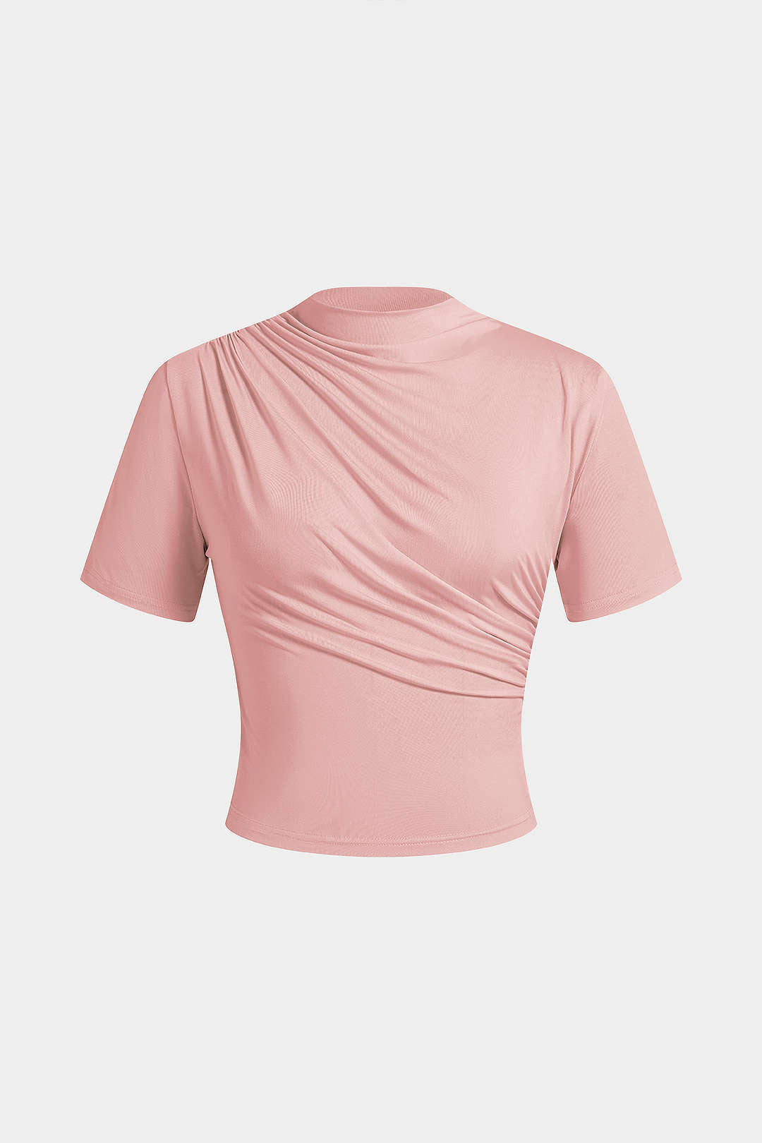 Mock Neck Ruched Short Sleeve T-Shirt