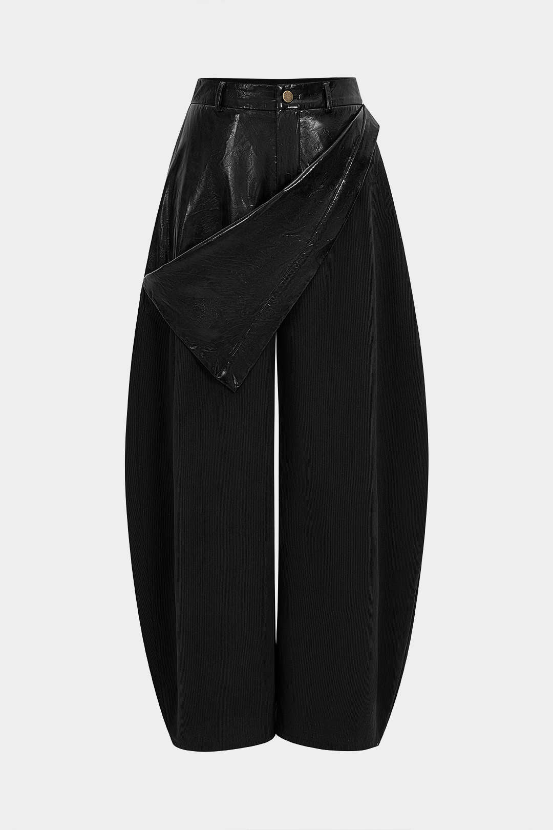 Faux Leather Patchwork Zipper Wide Leg Pocket Barrel Trousers