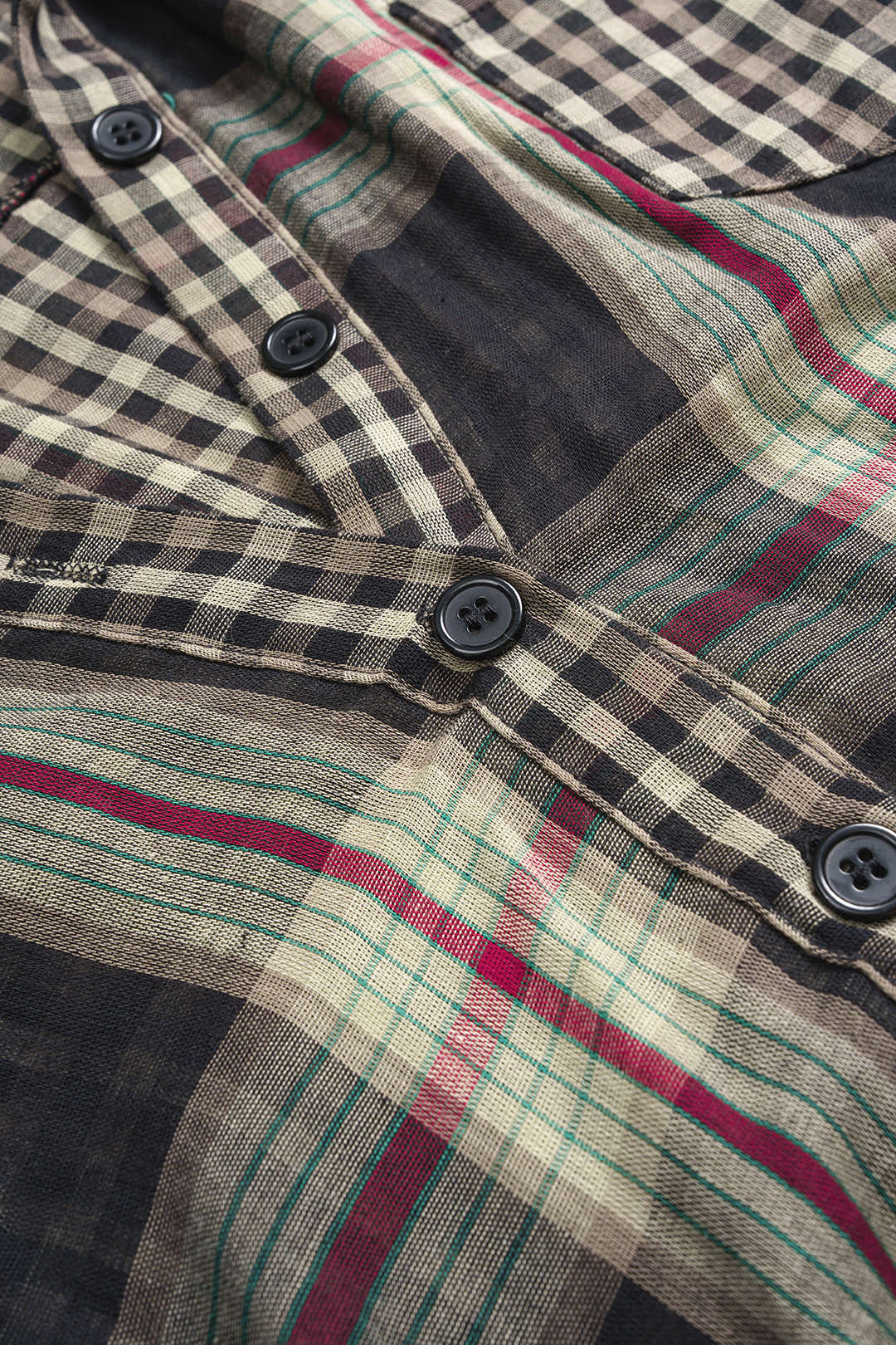 Plaid Print Button Long-Sleeve Shirt And Mini Skirt Set