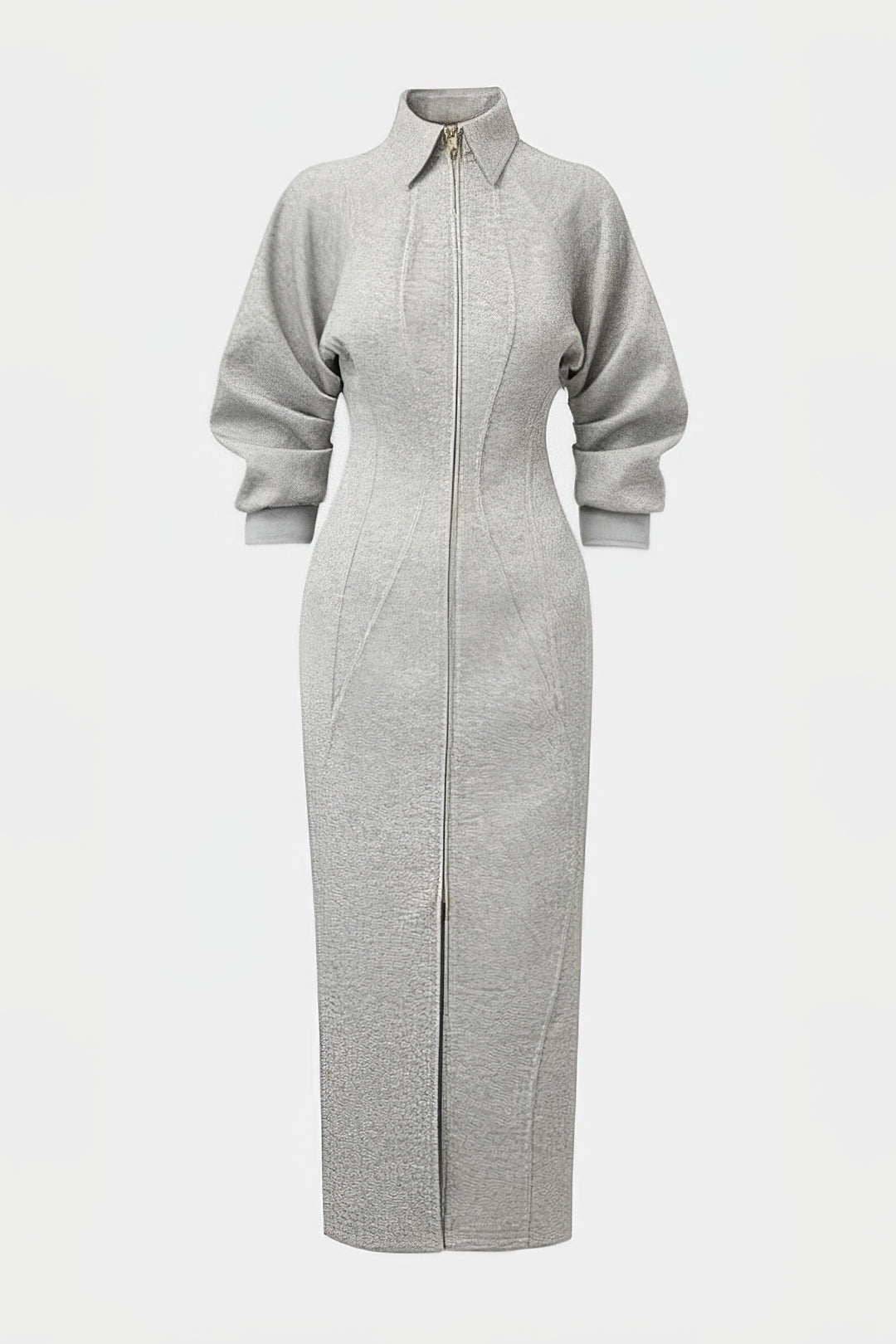 Lapel Zipper Long Sleeve Maxi Dress