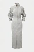 Lapel Zipper Long Sleeve Maxi Dress