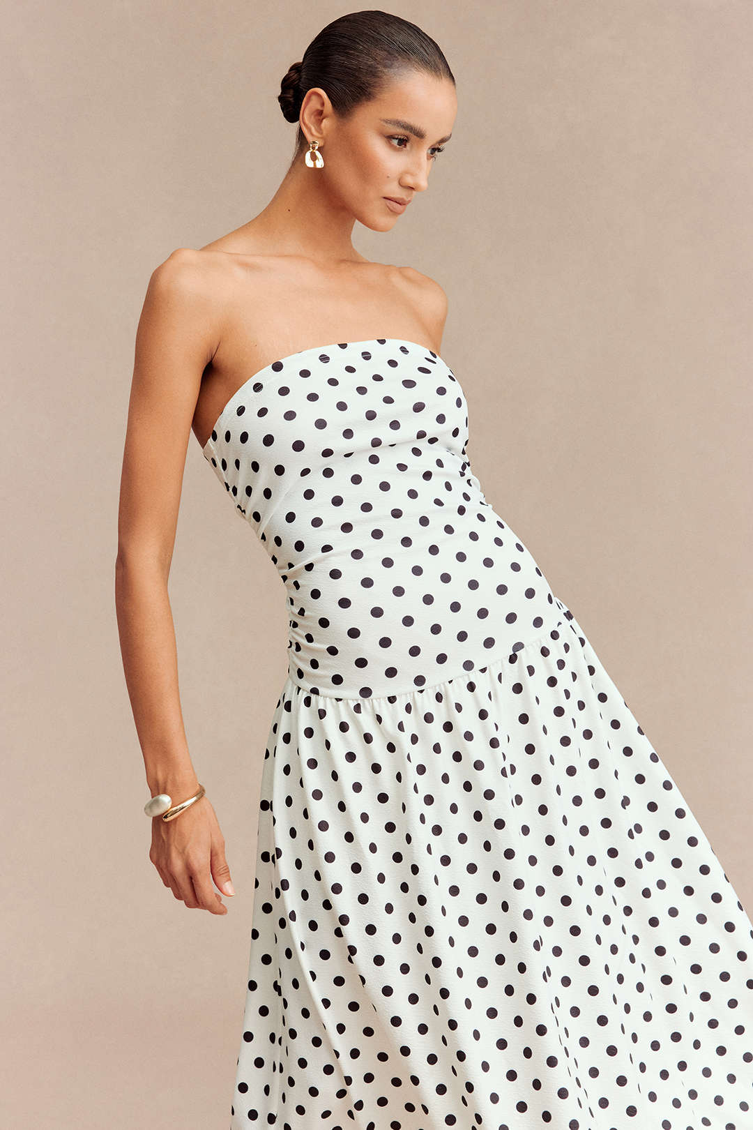 Polka Dots Print Strapless Sleeveless Maxi Dress