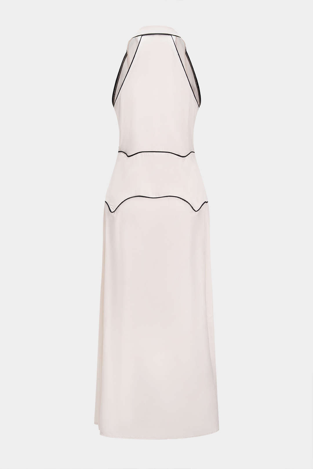 Contrast Binding Lapel Button Sleeveless Midi Dress
