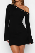 Asymmetrical Neck Cut Out Long Sleeve Mini Dress