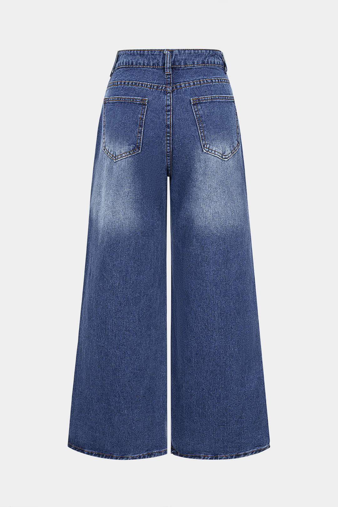 Denim Double Waistband High Waist Straight Leg Jeans