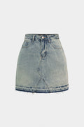 Denim Frayed Pocket High Waist Skirt