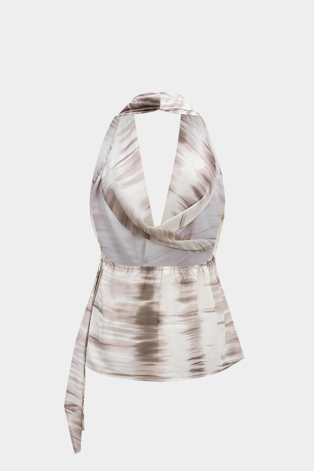 Tie Dye Print Halter Draped Cowl Neck Asymmetrical Top
