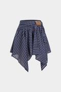 Plaid Print Asymmetrical Ruched Skirt