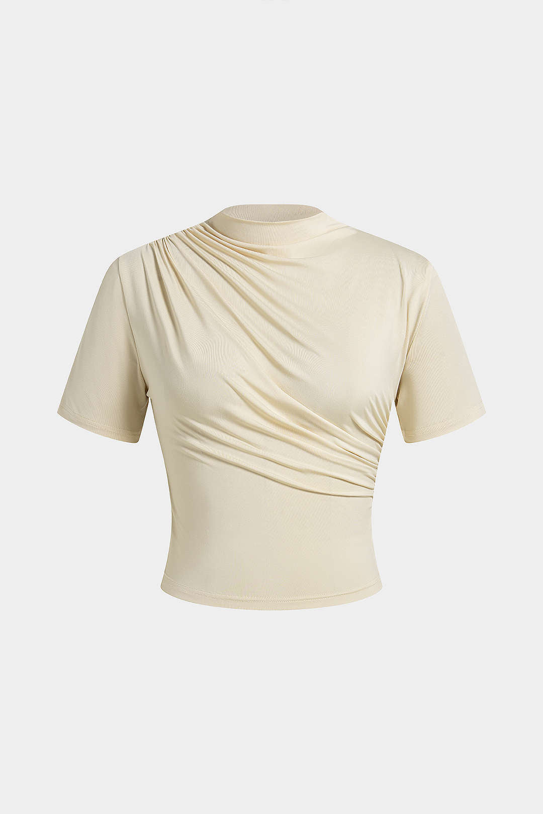 Mock Neck Ruched Short Sleeve T-Shirt