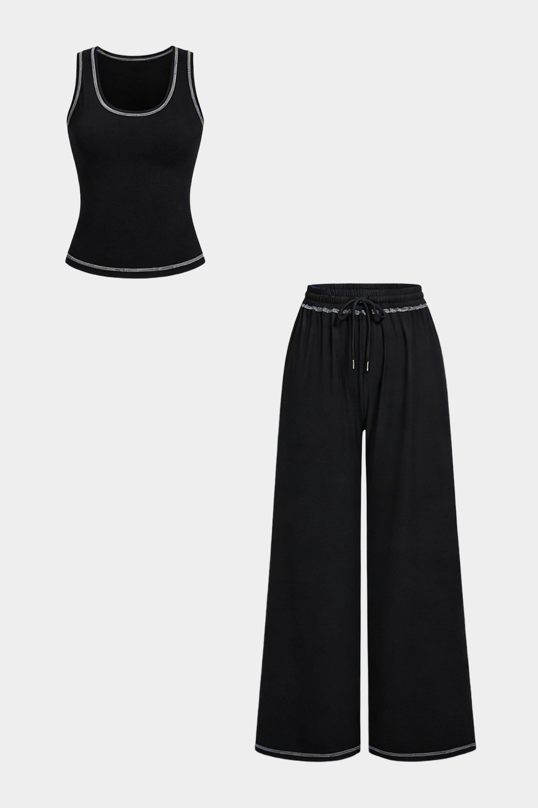Solid U-Neck Tank Top And Wide Leg Pants Set