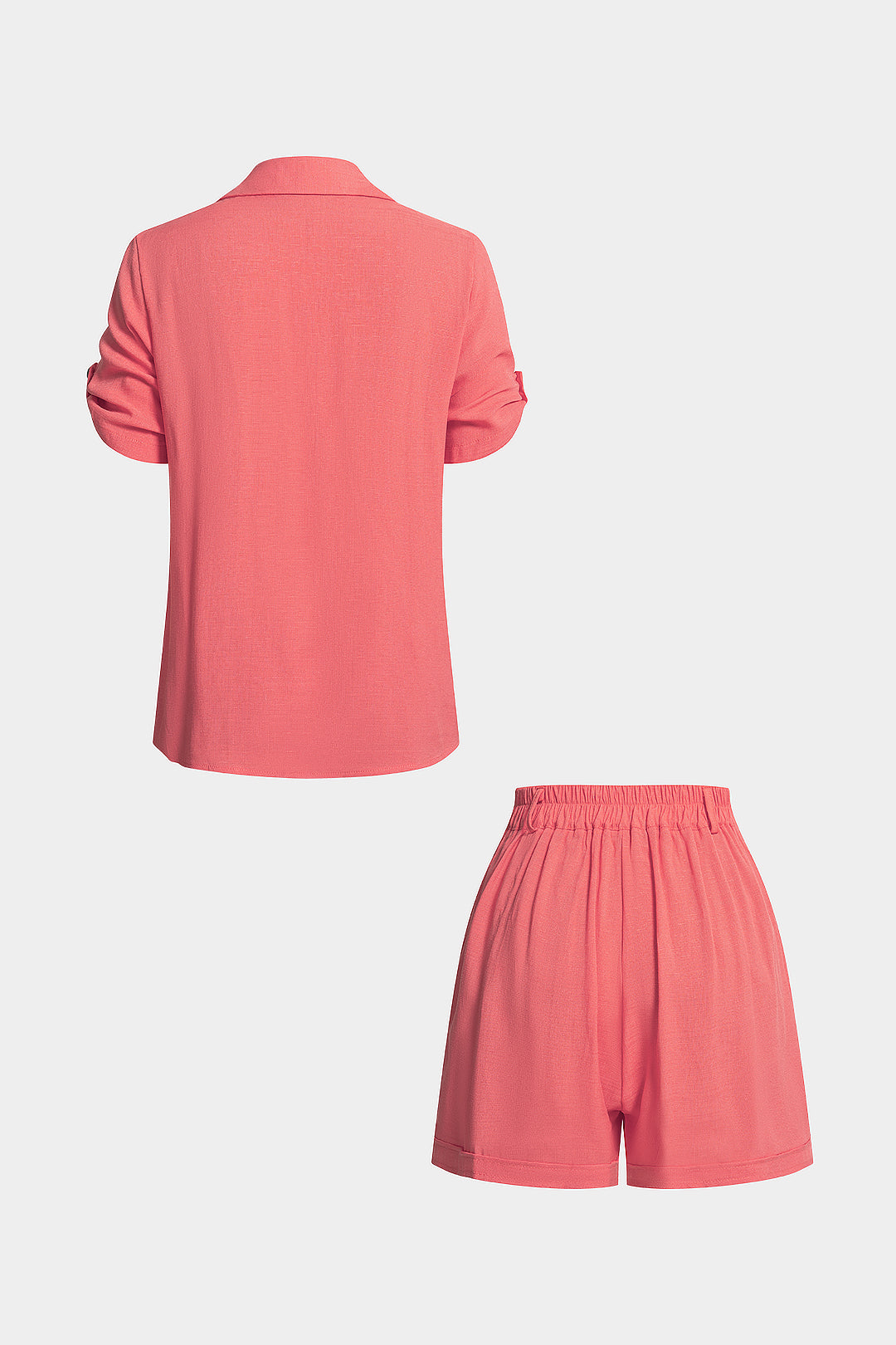 Lapel Button Short Sleeve Shirt And High Waist Shorts Set