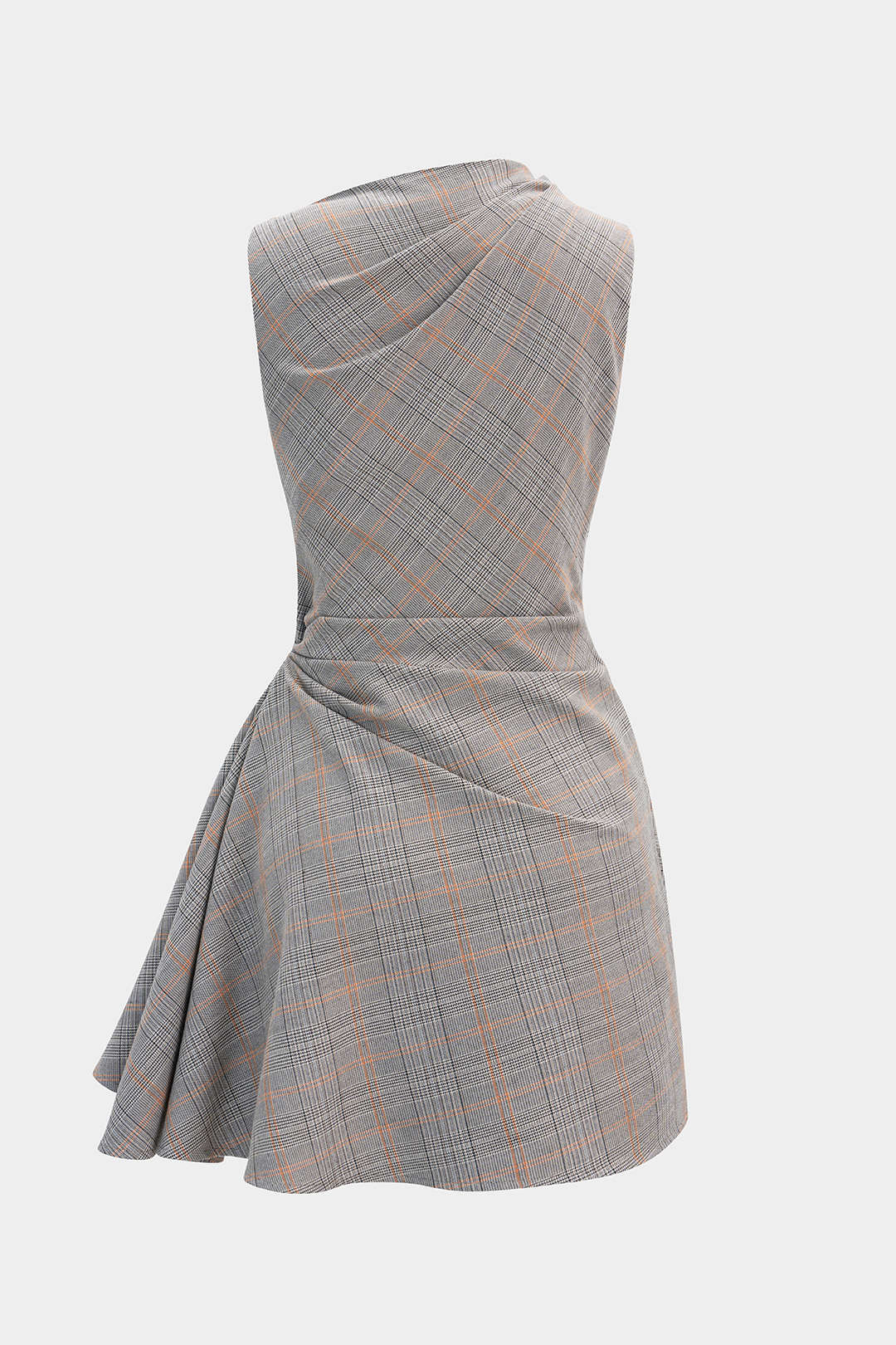 Plaid Print Asymmetrical Ruched Tank Top