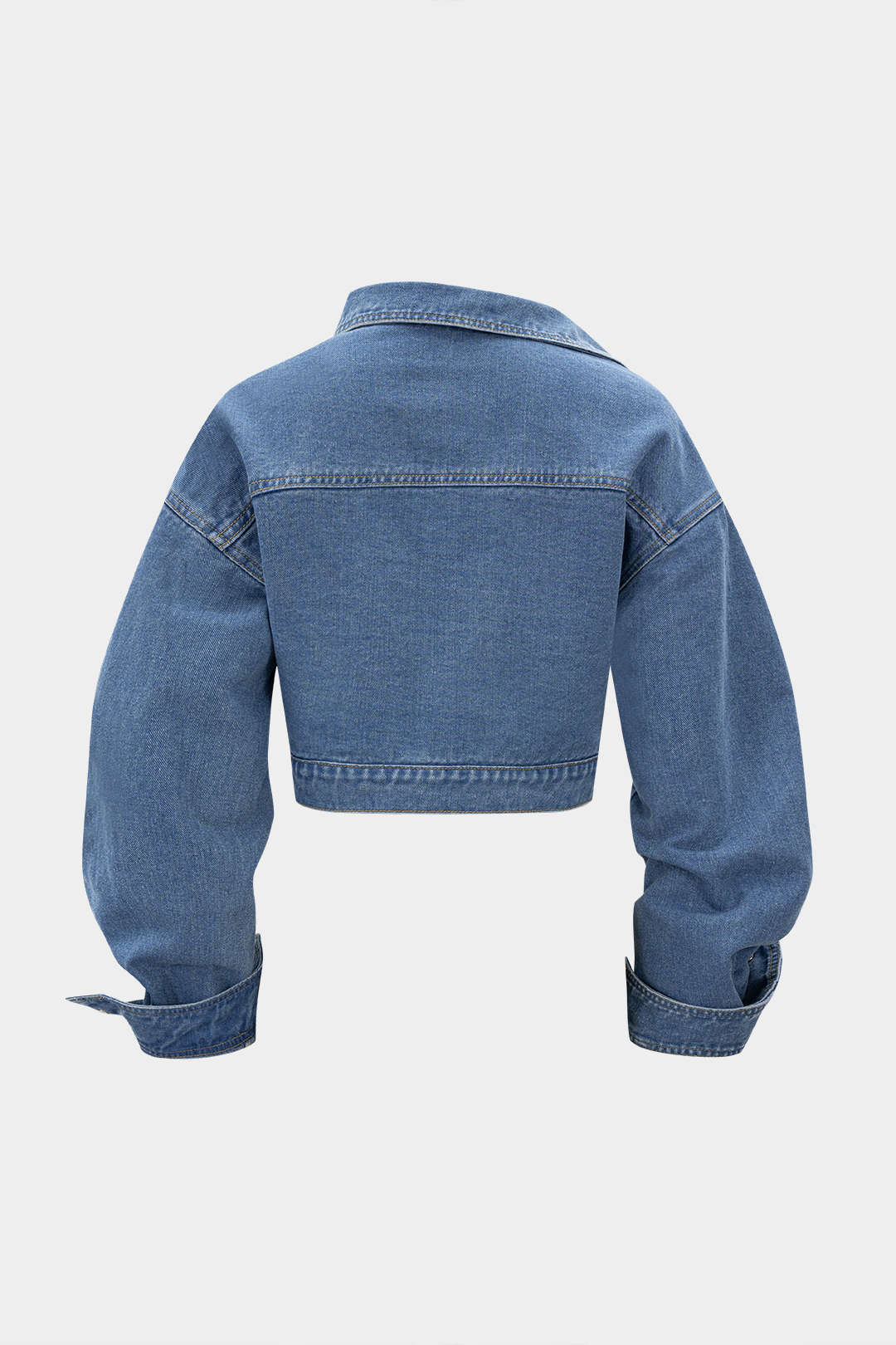 Denim  Asymmetrical Zipper Long-Sleeve Top